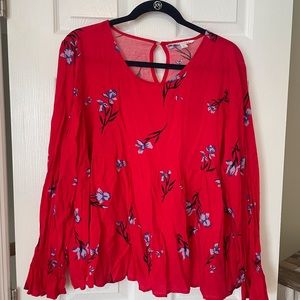 Red floral peplum blouse